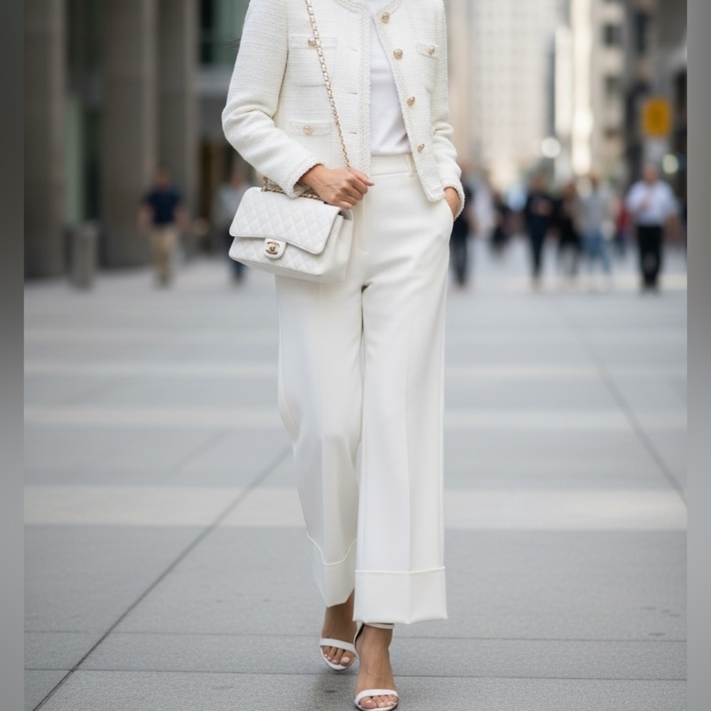 CHANEL White and Blue Wide Leg Pants - Picture 2 of 14